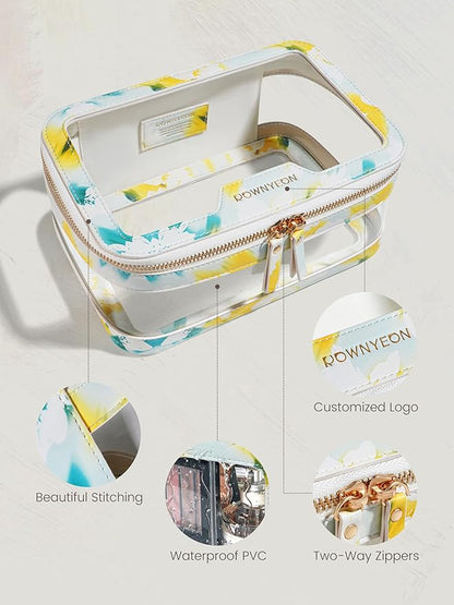 ROWNYEON Clear Makeup Case Toiletry Bag Multipurpose Travel Makeup Train Case Portable Cosmetic Organizer Transparent Storage Bag