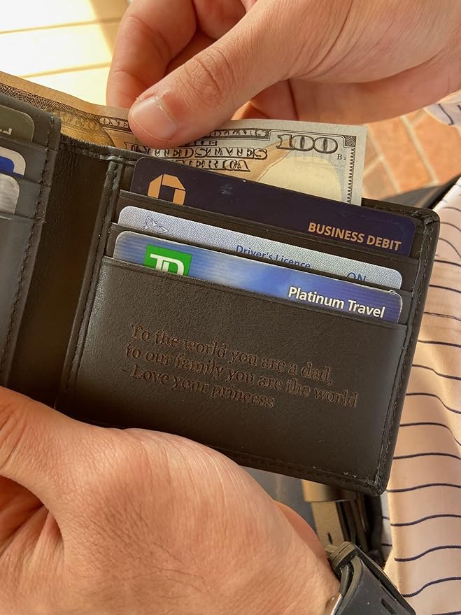 Custom Wallets For Men, Personalized Gifts For Men, Personalized Wallet For Men, Customized Engraved Full Grain Leather with RFID Blocking, Custom Gifts, Customized Wallets For Fathers Day (Black)