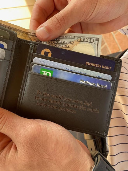 Custom Wallets For Men, Personalized Gifts For Men, Personalized Wallet For Men, Customized Engraved Full Grain Leather with RFID Blocking, Custom Gifts, Customized Wallets For Fathers Day (Black)