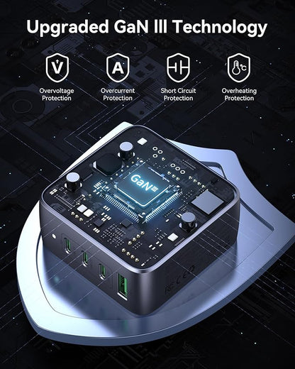 100W USB C Wall Charger Block, 4-Port PD3.1 GaN Foldable Compact PPS Fast Laptop Charger Power Adapter for MacBook Pro/Air, Dell XPS, iPhone 17/16 Pro, iPad Pro, Galaxy S25/S24, Steam Deck, and More