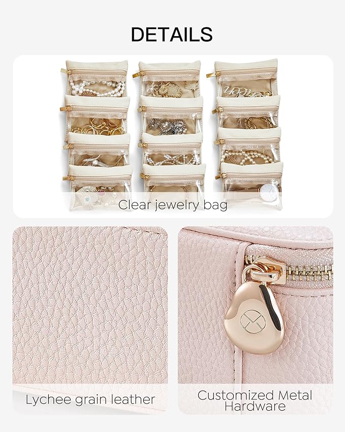 Vlando Teacher Gifts for Women,Jewelry Box with 12 Velvet Jewelry Bags Travel Jewelry Case for Girls Jewelry Organizer for Travelers Birthday Gift Ideas for Women (Pink)