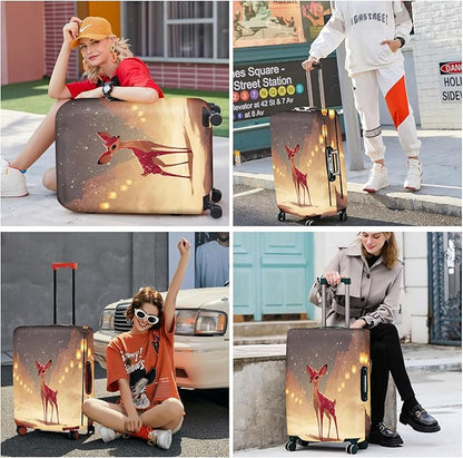 FOREVER QUEEN Christmas Elk Luggage Cover Suitcase Protector Suitcase Cover Anti-Scratch,Stretchable Bag Cover Washable Durable Polyester