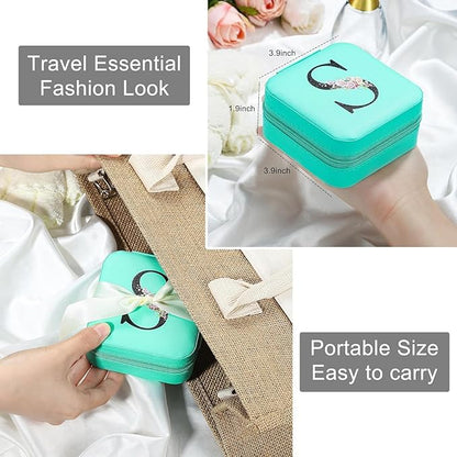 Parima Christmas Stocking Stuffers Gifts Small Travel Jewelry Case Organizer, Travel Jewelry Box Gifts for Teenage Girls Women Friends Female Bridesmaid Maid of Honor Birthday - Letter J, Blue