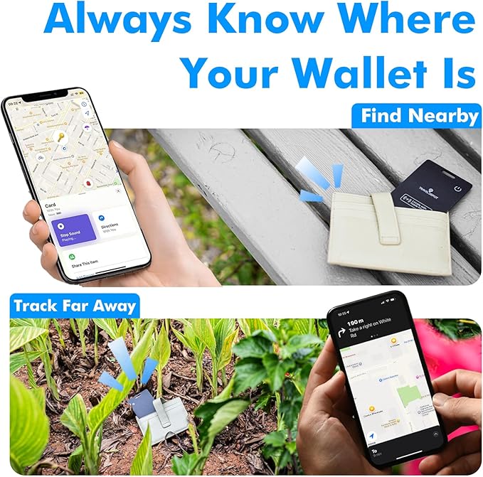 Wallet Tracker Card w/Wireless Charging [Apple MFi Certified] Rechargeable Thin Wallet Finder w/Find My (iOS Only), Item Finder for Luggage Tags, GPS Bluetooth Tracking, 80-100dB Alert