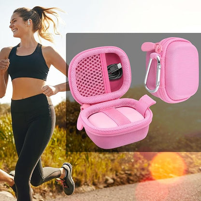 co2CREA Hard Case for Beats Powerbeats Fit with Carabiner Clip, Shockproof Earbuds Storage Box – Protective Travel Cover for Wireless Noise Cancelling Earbuds (Pink Case)