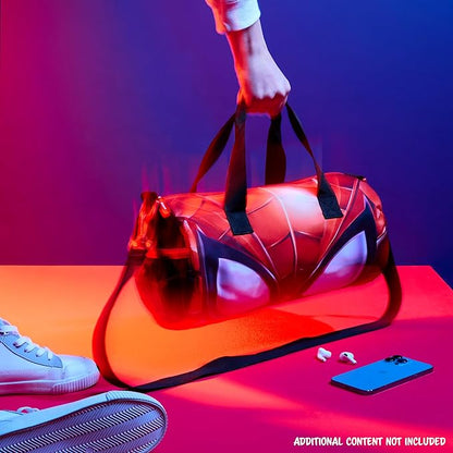 Disney Sports Duffel Bag, 15 x 7 x 7" Holdall 2 Pockets Adjustable Strap (Black/Red Spiderman)