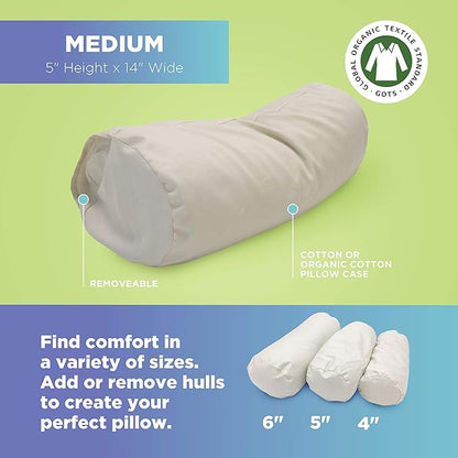 Organic Cotton Neck Roll Pillow with Pillowcase – Organic Millet Filled Soft Neck Pillow with Breathable and Durable Fabric Washable Protector – Supportive for Deep Sleep – Made in USA, 5" x 14"