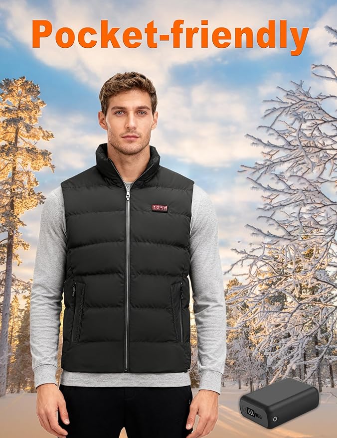 Pexzey 𝟳.𝟰𝗩/𝟱𝗩 𝟮𝟬𝟬𝟬𝟬𝗺𝗔𝗵 Heated Vest Battery Pack, LED Display, Power Bank with USB/Type-C/DC 3.8 Output and LED Display, Portable Charger, Compatible with Heated Vests, Jackets, Pants