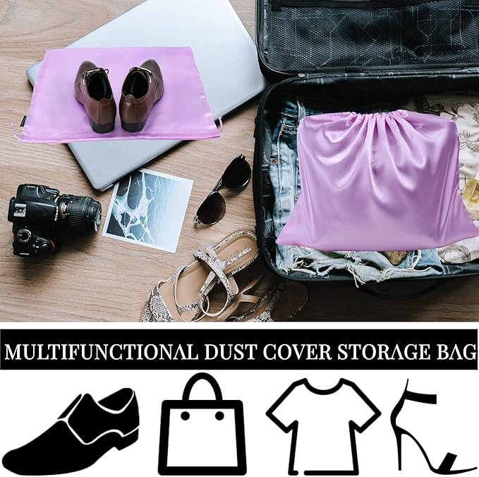 10 Pack Dust Bags for Purses and Handbags, Silk Dust Cover Storage Bag with Drawstring Travel Storage Pouch for Handbag Purse Shoes Boots (Pink, 19.6 × 15.7 in)