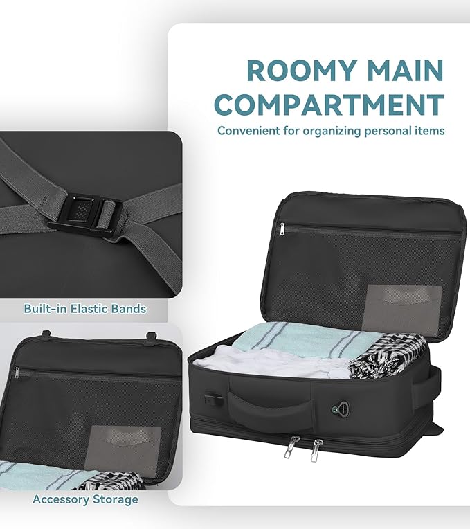 Travel Backpack, 50L Expandable Extra Large Laptop Backpack, Carry On Backpack Water Resistant Business Suitcase Daypack Bag Fits 17 Inch Laptops, Travel Gifts for Men Women, Black