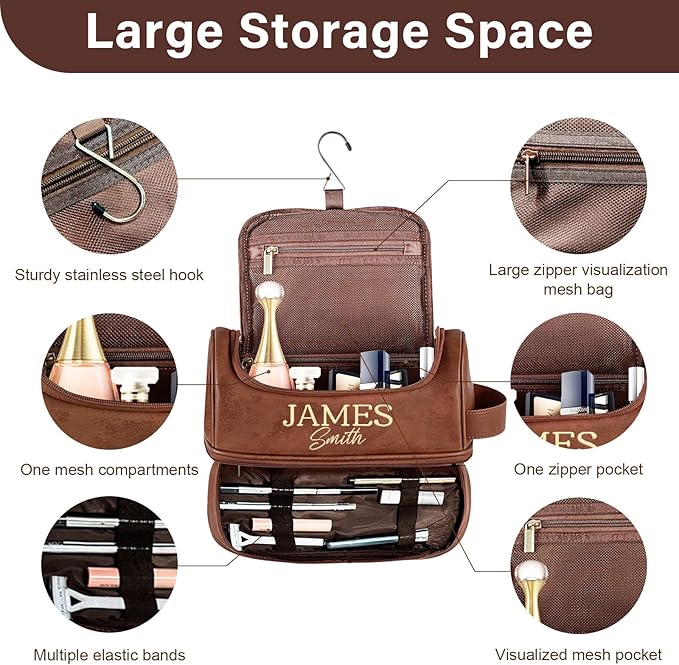 Personalized Toiletry Bag for Men, Gifts for Men, Custom Leather Mens Toiletries Travel Kit, Customize Shaving Bags, Men's Gift Ideas for Christmas, Anniversary, Birthday, Dad, Grandpa, Lover