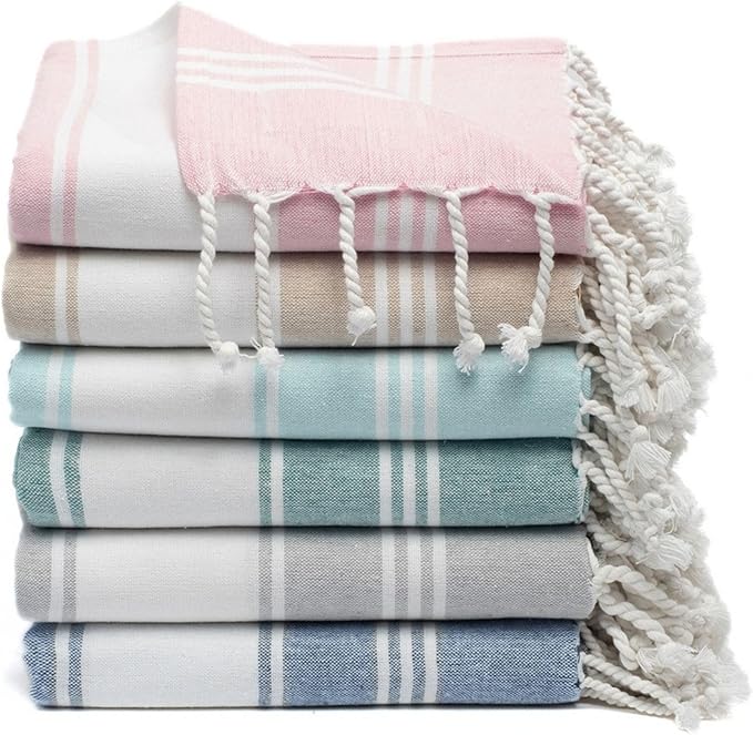 Cotton Turkish Beach Towel Towels Oversized 36"x72" Pool Absorbent Extra Large Quick Dry Sand Travel Towel (Mix, 6 Pack)