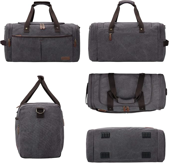 S-ZONE Canvas Duffel Bag for Travel 65L Weekender Overnight Travel Bags with Shoes Compartment for Men