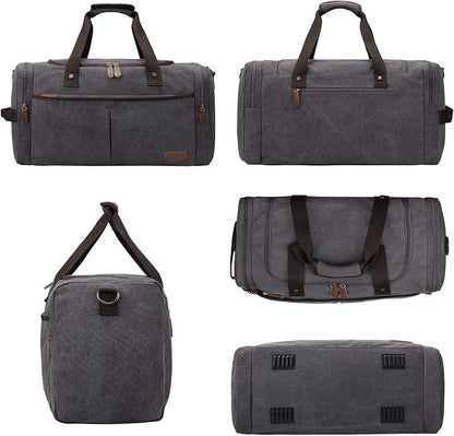 S-ZONE Canvas Duffel Bag for Travel 65L Weekender Overnight Travel Bags with Shoes Compartment for Men