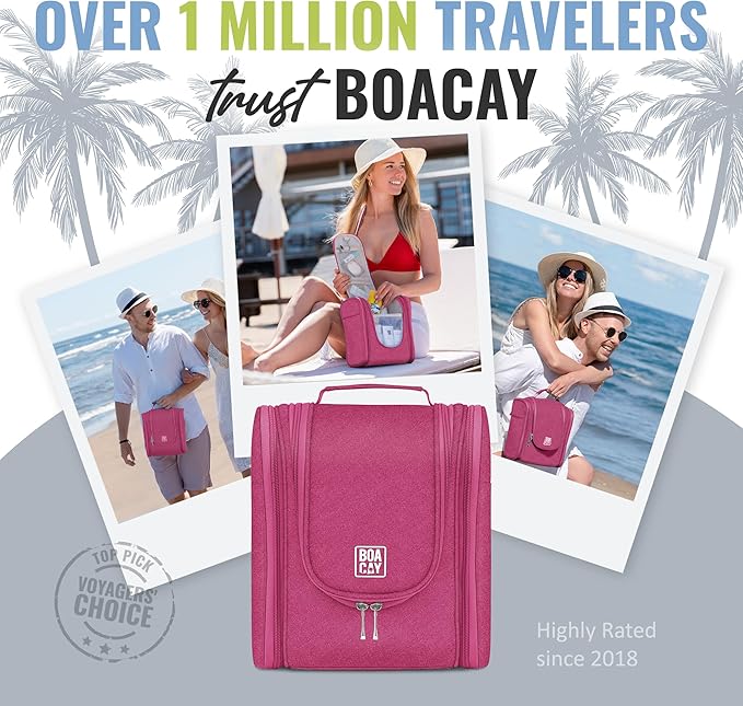 BOACAY Hanging Travel Toiletry Bag for Women and Men, Makeup Bag, Bathroom & Shower Organizer Kit for Accessories, Cosmetics, Travel Essentials
