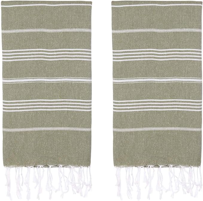 Turkish Beach Towels, Pack of 2 | Oversized, Quick Dry, Sand Free | 100% Cotton, Large 38x71 Towels for Beach, Pool, Travel | Ultra-Soft, Compact, and Absorbent | Olive Green