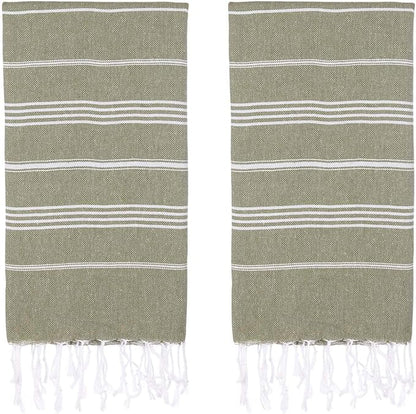 Turkish Beach Towels, Pack of 2 | Oversized, Quick Dry, Sand Free | 100% Cotton, Large 38x71 Towels for Beach, Pool, Travel | Ultra-Soft, Compact, and Absorbent | Olive Green