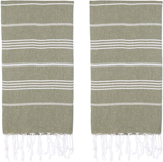 Turkish Beach Towels, Pack of 2 | Oversized, Quick Dry, Sand Free | 100% Cotton, Large 38x71 Towels for Beach, Pool, Travel | Ultra-Soft, Compact, and Absorbent | Olive Green