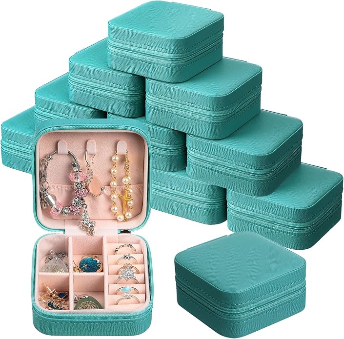 12 Pcs Small Jewelry Box Mini Travel Jewelry Case Bridesmaid Gift Pu Leather Jewelry Travel Organizer Small Jewelry Box Mini Storage Organizer Storage Box for Women Girls Bridesmaid Proposal Gift