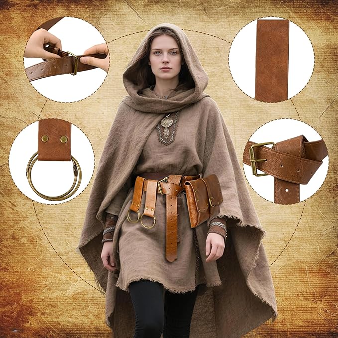 Renaissance Belt Pouch Viking Leather Medieval Belt Waist Bag Pirate Cosplay Festival Halloween Adjustable Accessories (Brown)