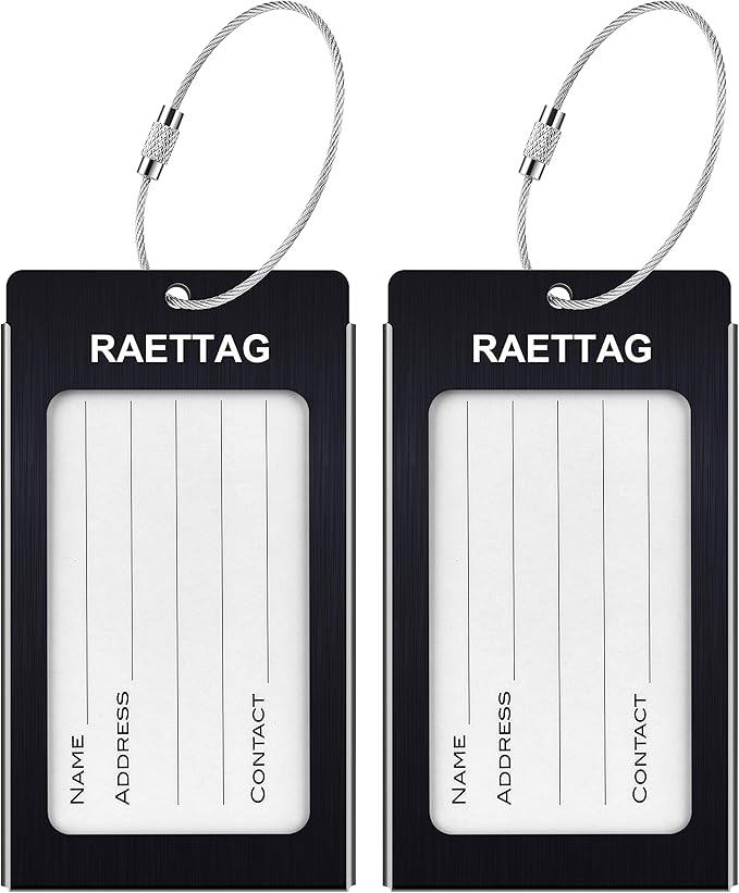 Luggage Tags Metal Suitcase Tags Travel Bag ID Identifier Luggage Tag (Black 2-Pack)