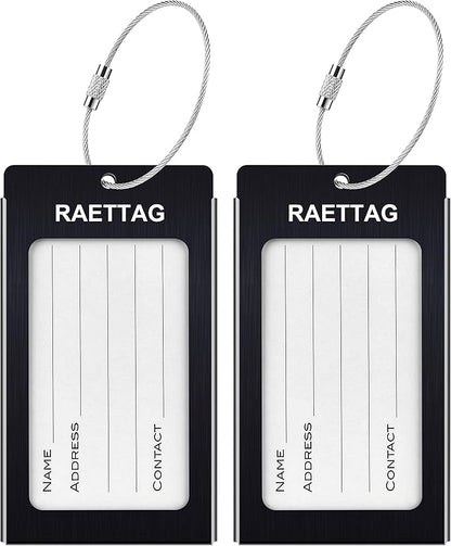 Luggage Tags Metal Suitcase Tags Travel Bag ID Identifier Luggage Tag (Black 2-Pack)