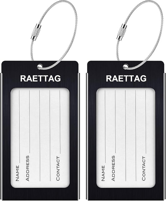Luggage Tags Metal Suitcase Tags Travel Bag ID Identifier Luggage Tag (Black 2-Pack)