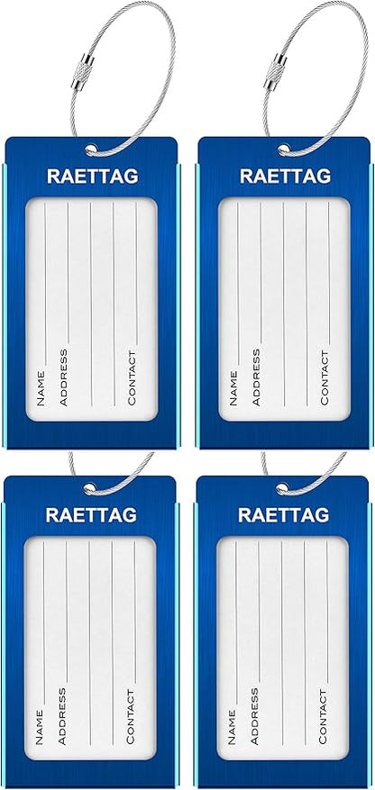 Luggage Tags Metal Suitcase Tags Travel Bag ID Identifier Luggage Tag (Blue 4-Pack)