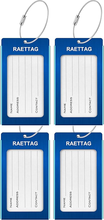 Luggage Tags Metal Suitcase Tags Travel Bag ID Identifier Luggage Tag (Blue 4-Pack)
