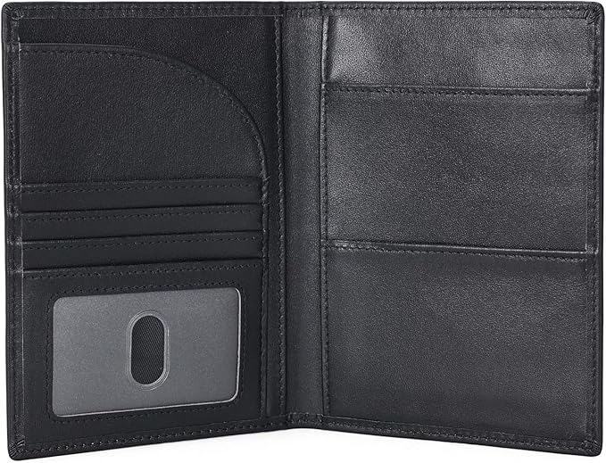 Polare Napa Leather Passport Holder RFID Blocking Travel Bifold Wallet Passport Holders 2 Passports (Black)