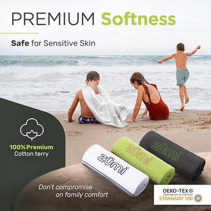 Zumi 100% Cotton Quick Dry Large Travel Towel - Soft, Thin, Compact, Highly Absorbent, Lightweight Camping Towel for Beach, Gym, Bath, Shower, Swimming, Dorm, RV - Gray