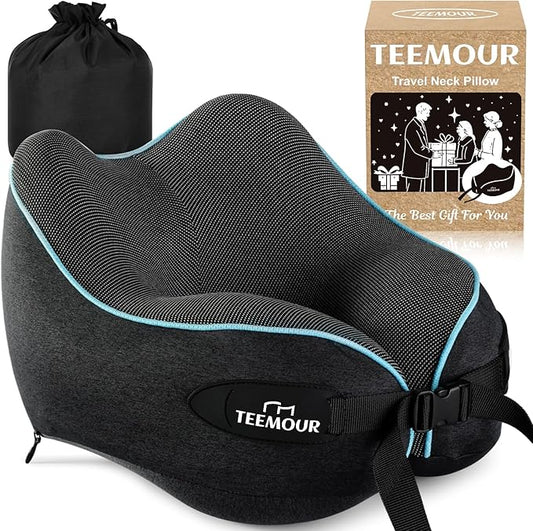 Teemour Neck Pillow for Traveling, Travel Neck Pillows for Airplanes, Stocking Stuffers, Memory Foam Airplane Pillow for Long Flight, Travel Essentials, Birthday Gifts for Women Men Mom