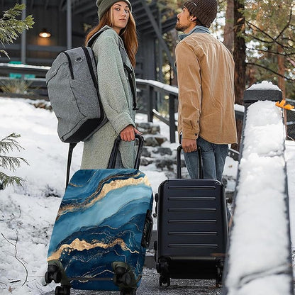 ANNA QUEEN Blue Marble Luggage Cover, Modern Gold Vein Abstract Design Suitcase Protector, Washable Stretchable Travel Sleeve for 24-26 Inch Luggage