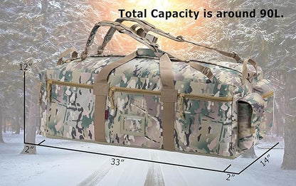 Large Military Duffle Bag Tactical Gear Load Out Bag Deployment Cargo Bag Travel Sports Equipment Duffel Luggage Bag with Backpack Straps 90L
