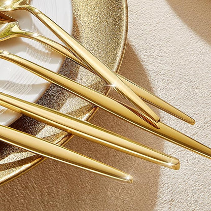 KINGSTONE Silverware Set, 20-Piece Flatware Set Cutlery Set Premium 18/10 Stainless Steel, Tableware Include Forks Knives Spoons for Home Kitchen Restaurant Wedding, Dishwasher Safe, Gold