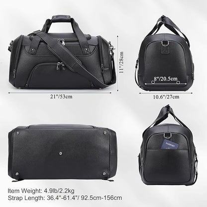 TIDING Leather Travel Duffle Bag for Men Women, 21" Waterproof Gym Sports Duffel Bag Weekender Overnight Luggage Bag with Shoe Pouch_40L
