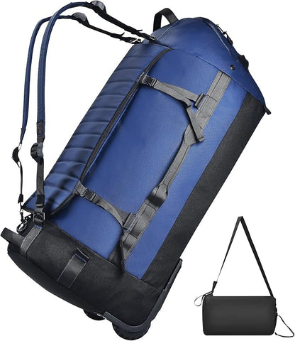 86L Foldable Rolling Duffel Backpack with Wheels - Extra Large Waterproof Travel Bag with Shoe Compartment, Heavy Duty Convertible Luggage for Outdoor, Sports, Airplane Trips
