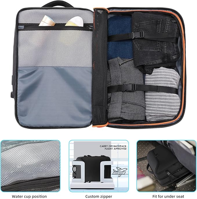 50L Carry on Travel Backpack, Expandable Airline Approved Backpacks with 3 Packing Cubes Fit 17.3 inch Laptop Suitcase backpack for Men Women(Black)