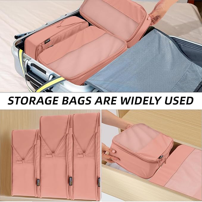 4 Piece Compression Packing Cubes for Suitcases and Backpack, Lightweight Travel Organizer Bags (Dusty Pink)