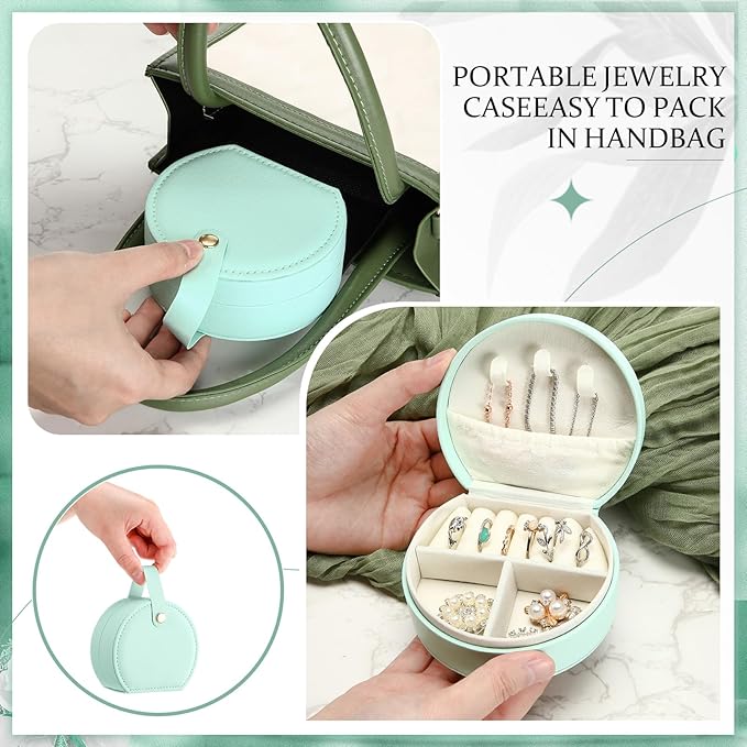 Weysat 12 Pack Jewelry Case Mini Leather Bridesmaid Travel Jewelry Gift Box Bulk Small Earring Storage Organizer (Light Green)
