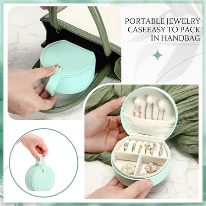 Weysat 12 Pack Jewelry Case Mini Leather Bridesmaid Travel Jewelry Gift Box Bulk Small Earring Storage Organizer (Light Green)