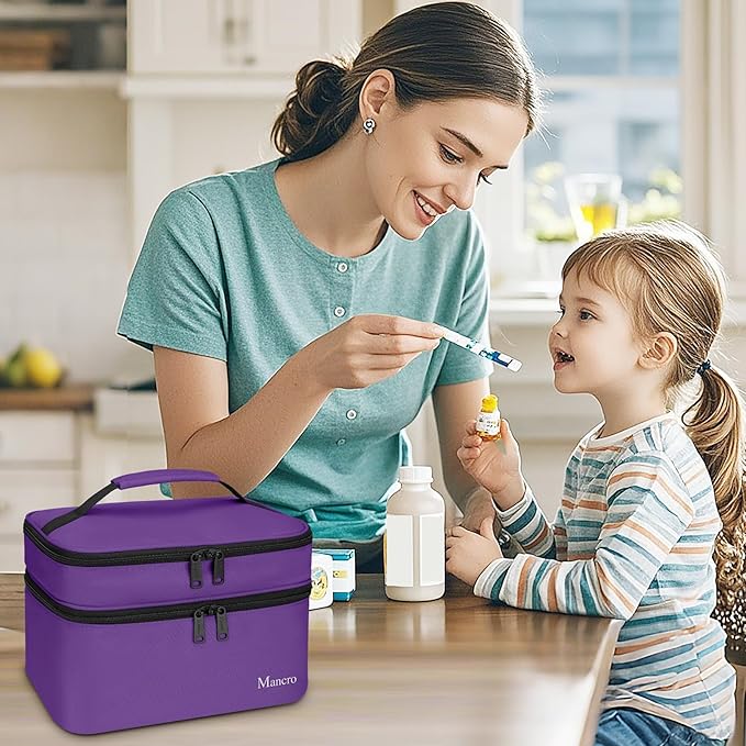Mancro Dual Layers Pill Bottle Organizer Bag, Medicine Pill Organizer Bag with Lockable Zipper, Medicine Travel Bag for Pills, Vitamins, Pill Cutters, Medical Supply for Home Storage, Purple
