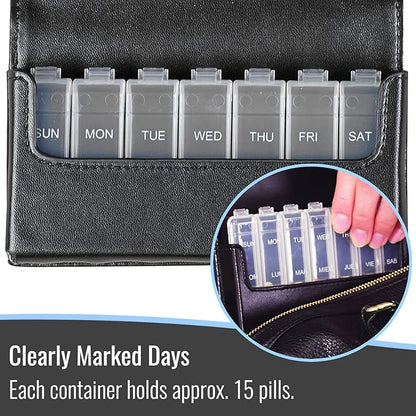 HealthSmart Weekly Pill Organizer, Medicine Organizer, Pill Box for 7 Days, Medication Organizer with Days of the Week, Black