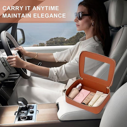 Pinkmik Clear Makeup Bag with Brush Bag 3pcs Waterproof Travel Case for Cosmetics and Toiletries Women's Makeup Organizer with Zipper (X/Brown, L+M+SLIM)