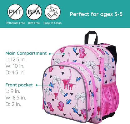 Wildkin JumpOff Jo 12-inch Kids Backpack – Lightweight, Durable Toddler Bag - Pink Dino