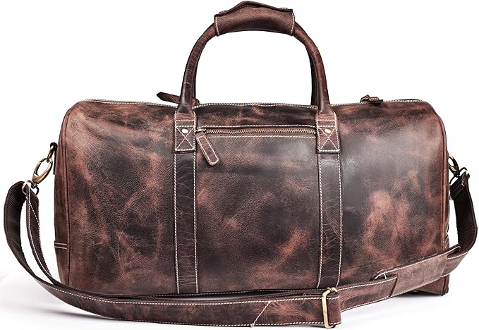 Leather Village Premium Leather Duffel Bags for Men & Women-Stylish Travel Weekender Carry-On Sports Gym Overnight Luggage Bag - 24 Inch - Rustic Brown