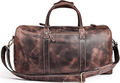 Leather Village Premium Leather Duffel Bags for Men & Women-Stylish Travel Weekender Carry-On Sports Gym Overnight Luggage Bag - 24 Inch - Rustic Brown
