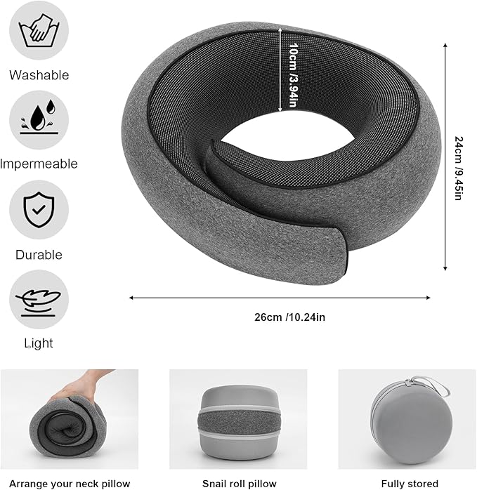 Travel Pillow for Airplane, Neck Pillow 100% Memory Foam with Comfortable Support for Long Flights, Cars, Trains Office & Home with Storage Box(Grey)