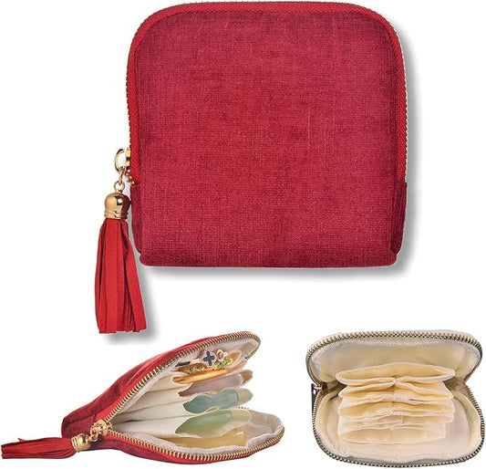 Small Travel Jewelry Case, Soft Velvet Organizer Pouch for Bangle, Bracelets, Large Earrings, Beaded necklace, Anti-Scratch & Portable Jewelry Bag Holder for Travel & Everyday Use (Classic Red)