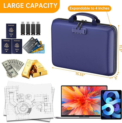 DocSafe Fireproof File Organizer with Lock, Hard-Shell Case Fireproof Document Box with 13 Pocket Accordion File Folder, Portable Home Office Travel Safe Storage for Important Documents Laptop Blue